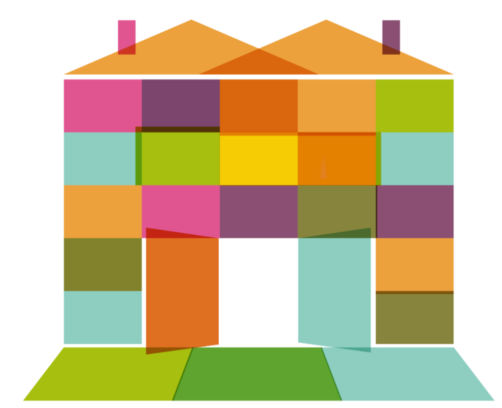 Haus mit verschiedenen farbigen Bausteinen gebaut, soll Schulen und Musikschulen symbolisieren.